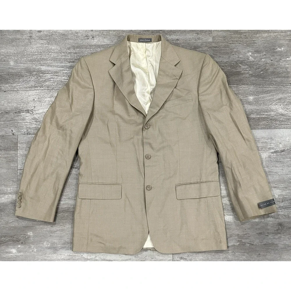 Oscar de la Renta Sportcoat Blazer Mens Size 42L Beige Silk Wool Blend